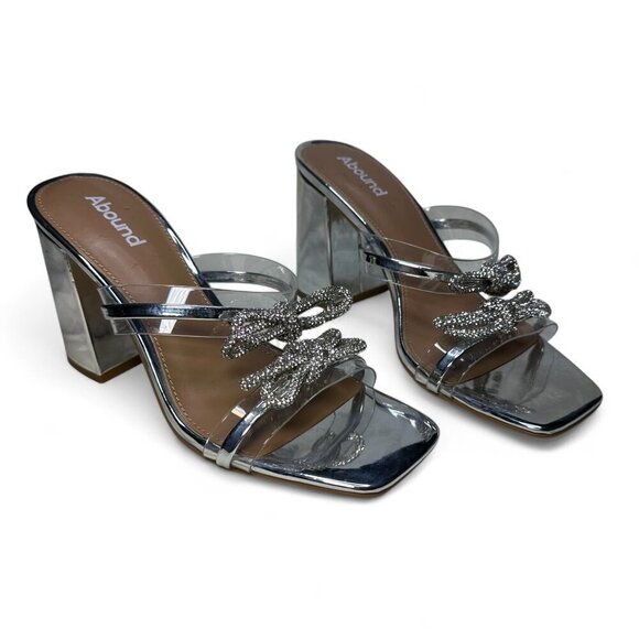 ABOUND Kitch Rhinestone Block Heel Sandal, Silver Metallic, Size 8, NWOB - Picture 1 of 14